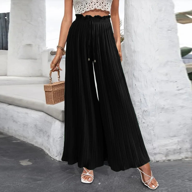 Draped Pleated Wide Leg Pants