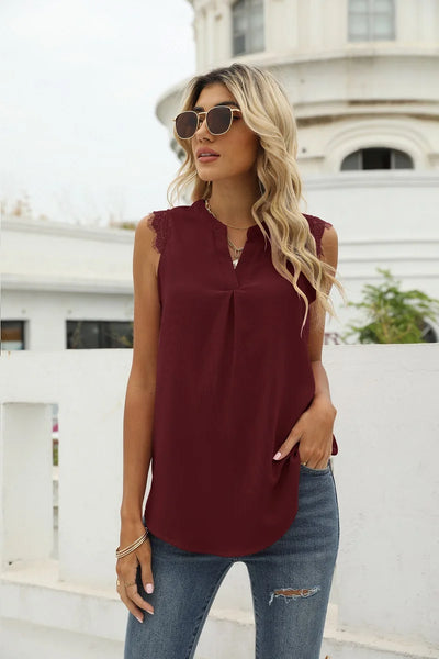 Shirt V Neck Sleeveless Lace Blouse