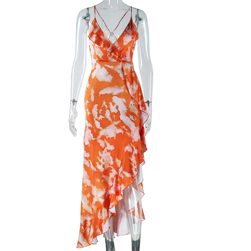 V-neckline Dress With Open Back And Straps