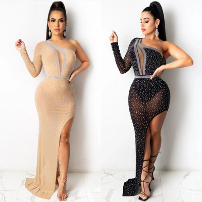 Mesh Perspective Irregular Long Dress