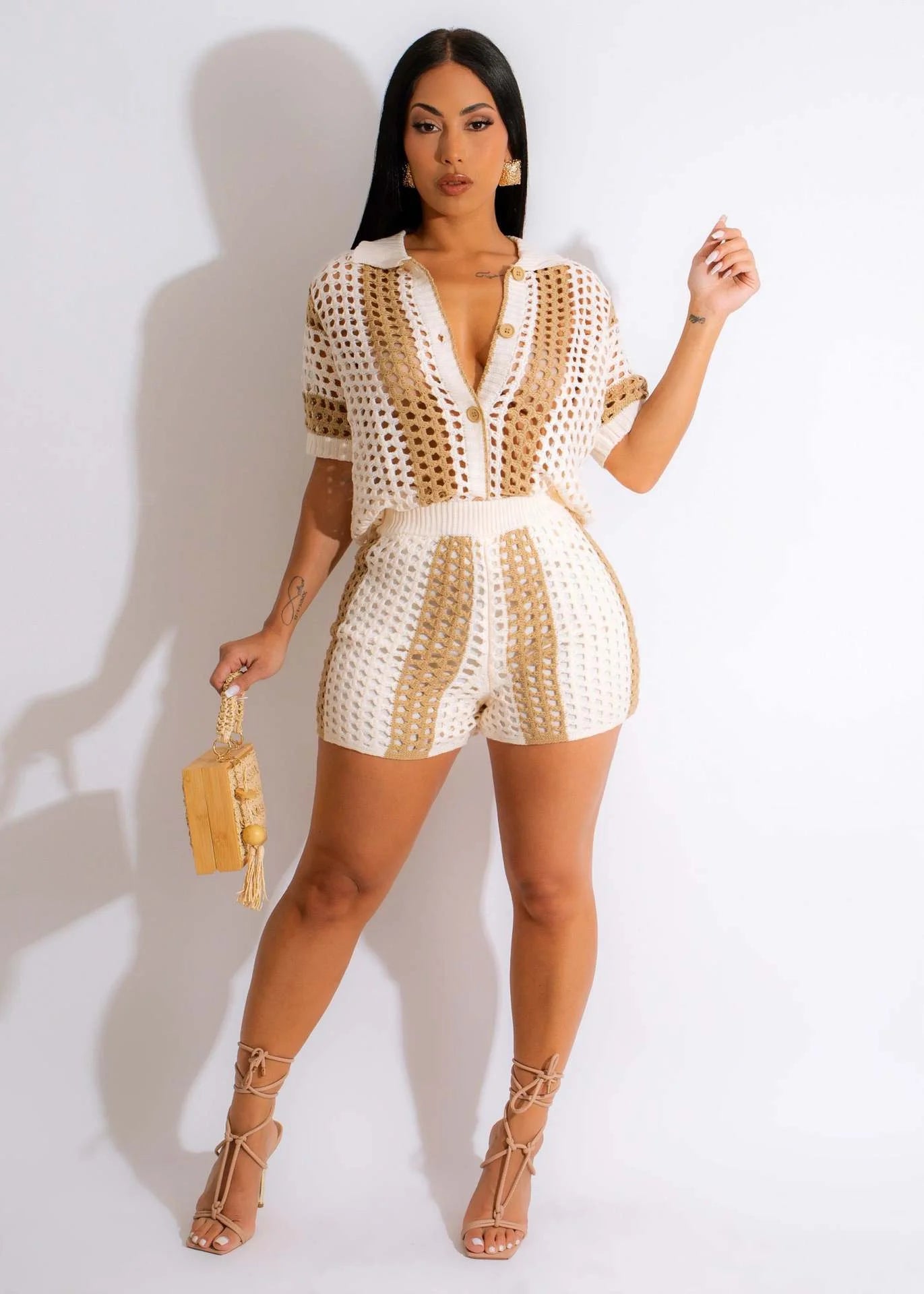 Crochet Set With Wide Top And Shorts