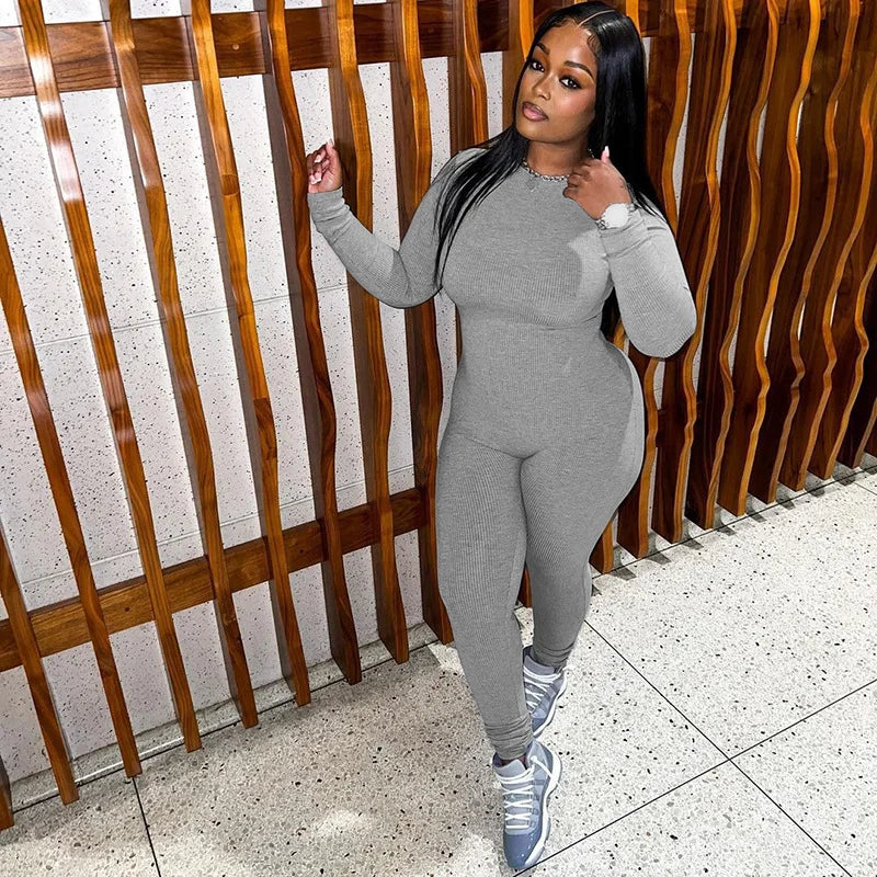 Solid Color High Waisted Tight Sports Bodybuilding Jumpsuit