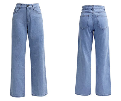 Stretch Wash Denim Fashion Straight Leg Pants Jeans Women’s Pants