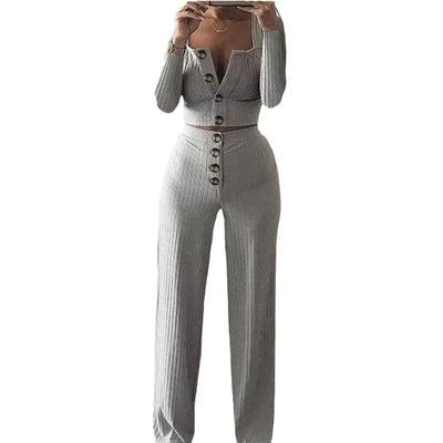 Long Sleeve Cardigan Slim Fit Button Down Casual Set