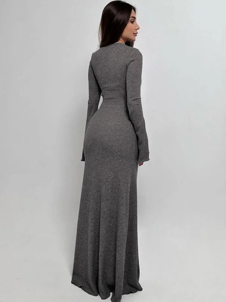 Clothes Women’s Bodydress Round Neck Long Sleeve Dress High Wais Long Skirt