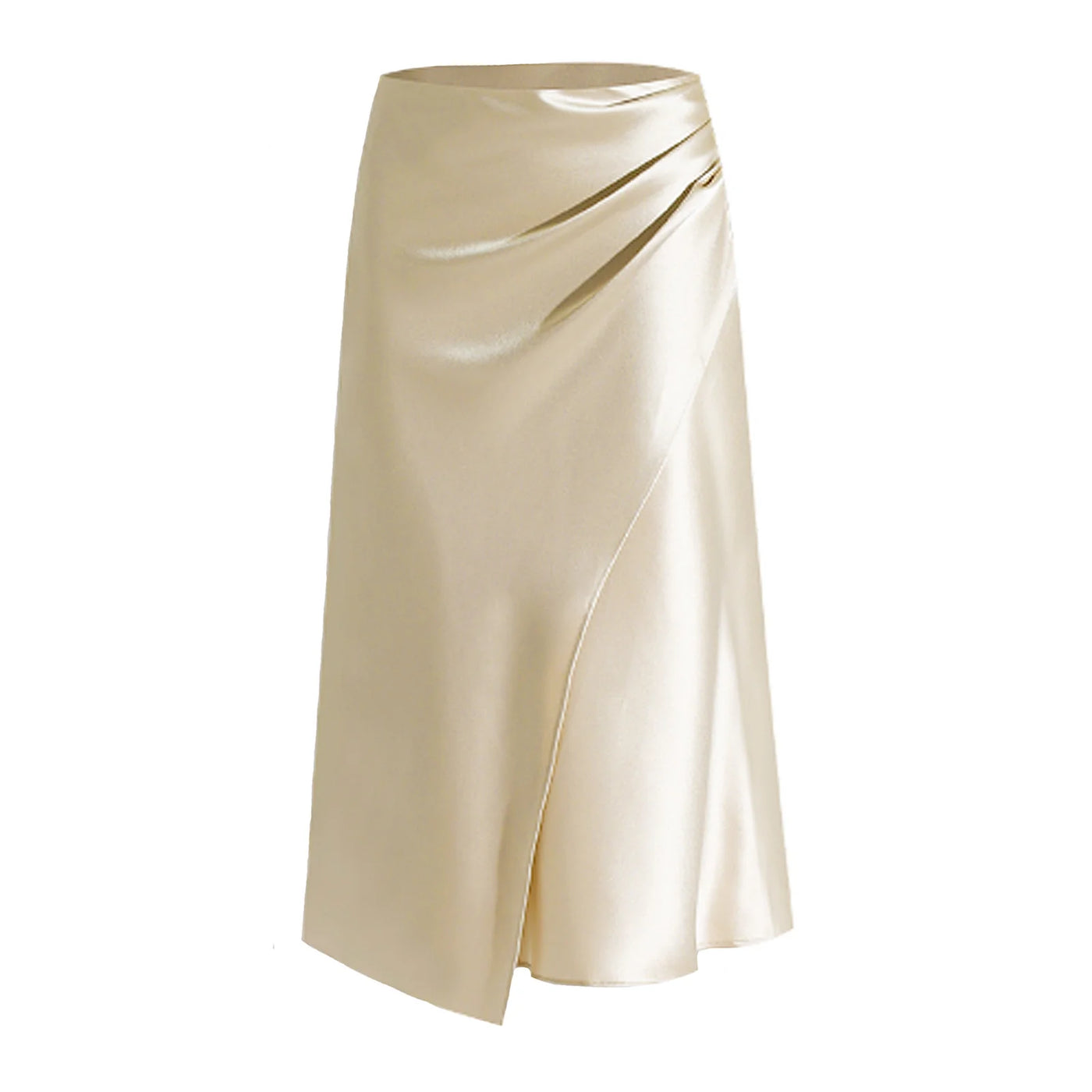 High Waisted Satin Pile Pleated Slit Long Skirt Solid Color Skirt Zipper Fishtail Hip Skirt