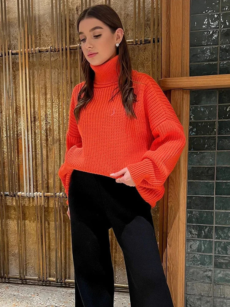 Thickened Loose High Necked Wool Large Casual Pure Color Sweater