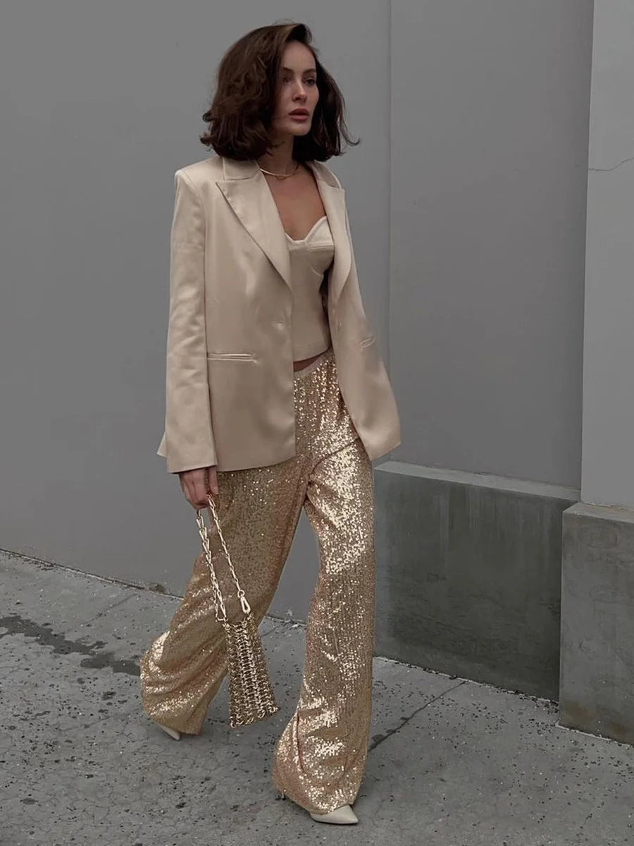 Sequined Straight Tube Pants