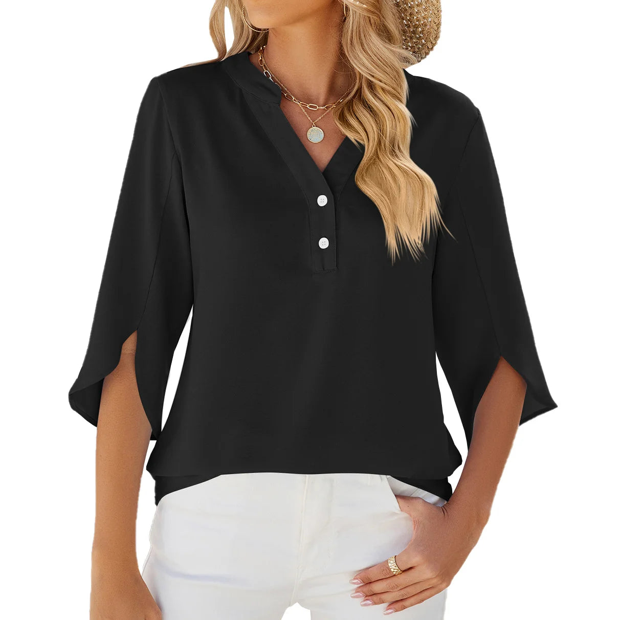 V Neck Chiffon Blouse