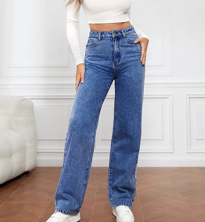 Stretch Wash Denim Fashion Straight Leg Pants Jeans Women’s Pants