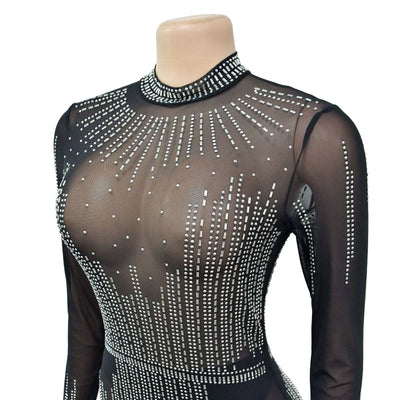 Mesh Hot Diamond Long Dress