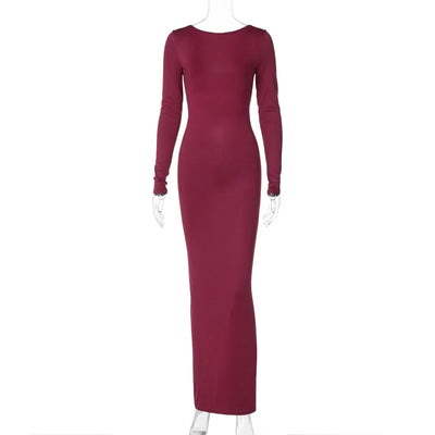 Sexy Backless Pleated Slim Solid Color Dress
