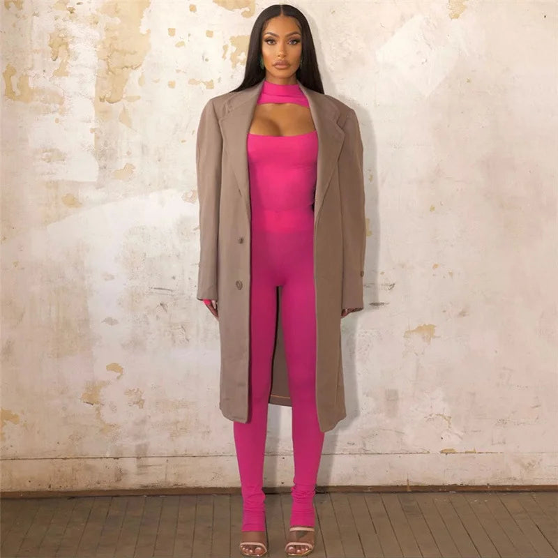 High Waist Tight Pants Suit with Long Sleeve Top