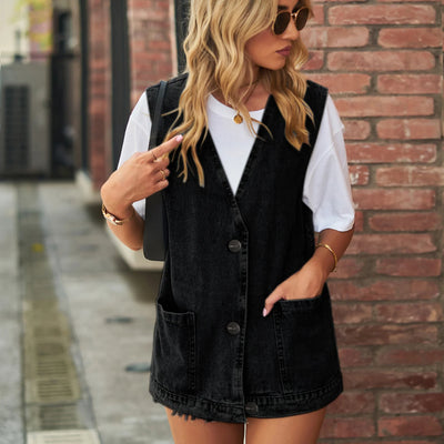Denim Vest With A Trendy Denim Sleeveless Vest