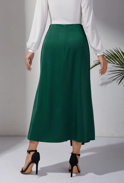 High Waisted Satin Pile Pleated Slit Long Skirt Solid Color Skirt Zipper Fishtail Hip Skirt