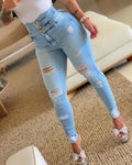 High Waisted Distressed Skinny Jeans
