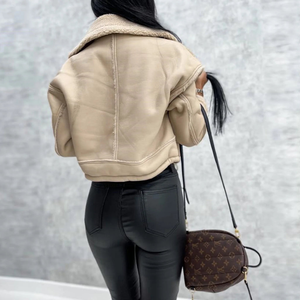 Jacket New Lambswool Cropped Zipper Biker