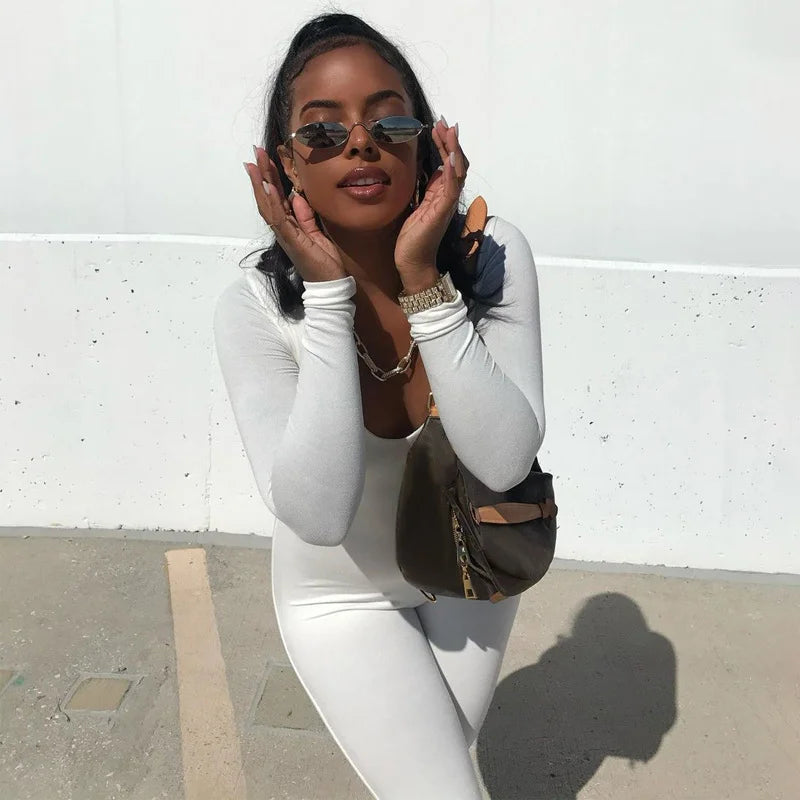 Round Neck Long Sleeve Tight Jumpsuit