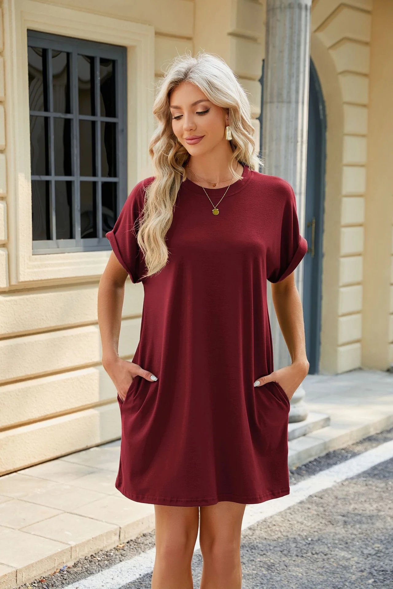 Loose Short Sleeve Dress With Pocket