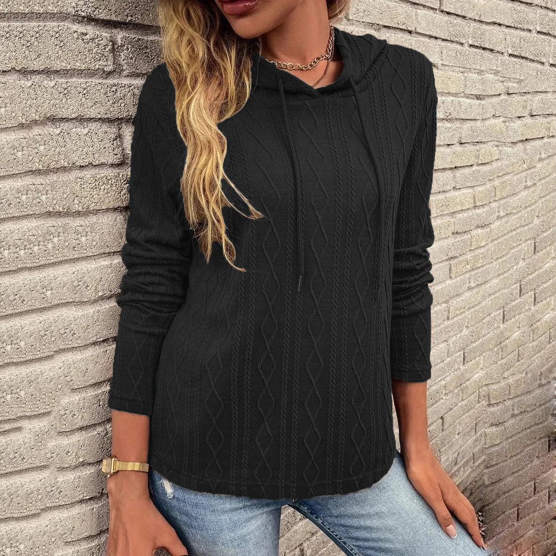 Solid Color Casual Long Sleeved Hoodie T-Shirt Women’s Wear