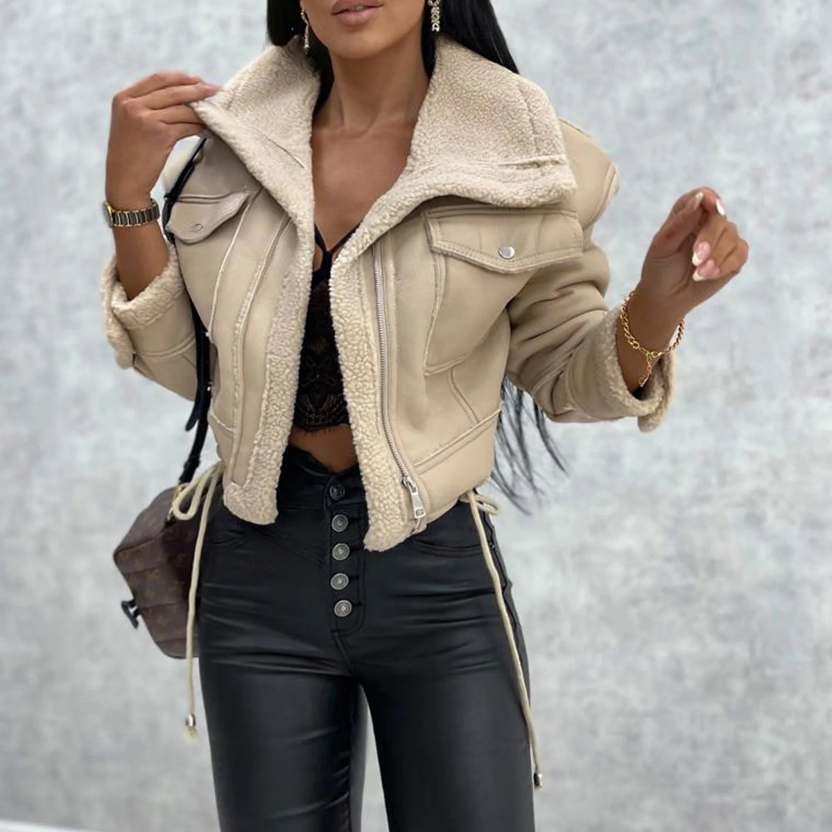 Jacket New Lambswool Cropped Zipper Biker
