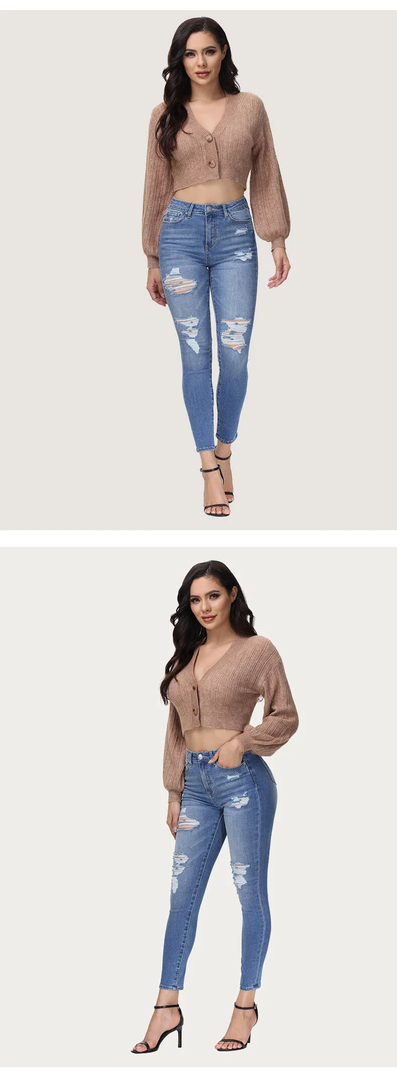 Women’s Jeans Blue High Waist Trousers Ripped Skinny Jeans Women