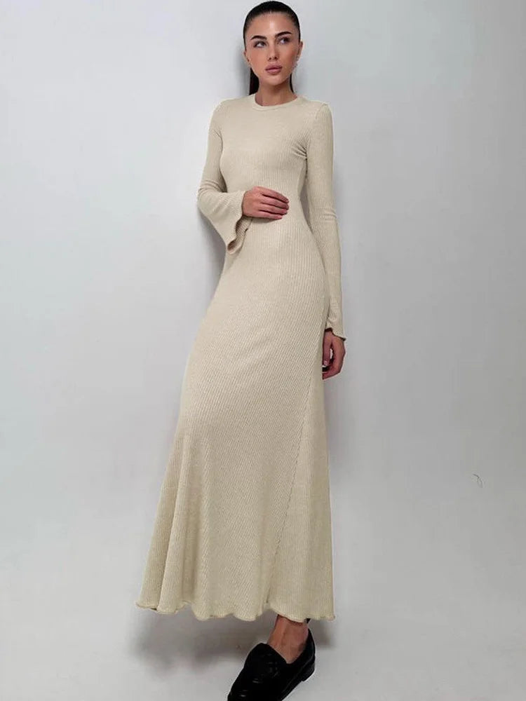 Clothes Women’s Bodydress Round Neck Long Sleeve Dress High Wais Long Skirt