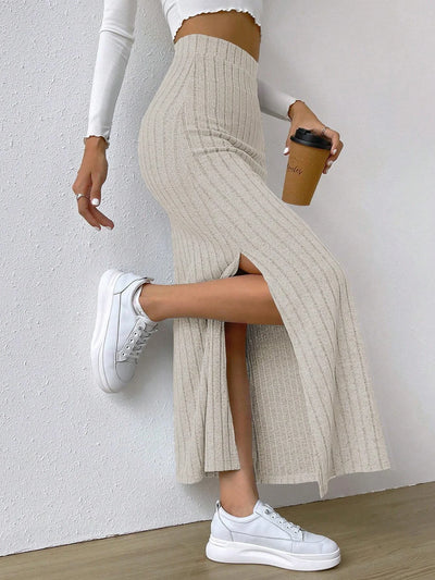 High Waisted Side Slit Slim Knit Skirt Women’s