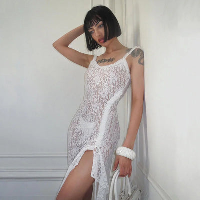 Dresses Sexy Fashion Lace Suspender Stitching Backless Long Hip Skirt