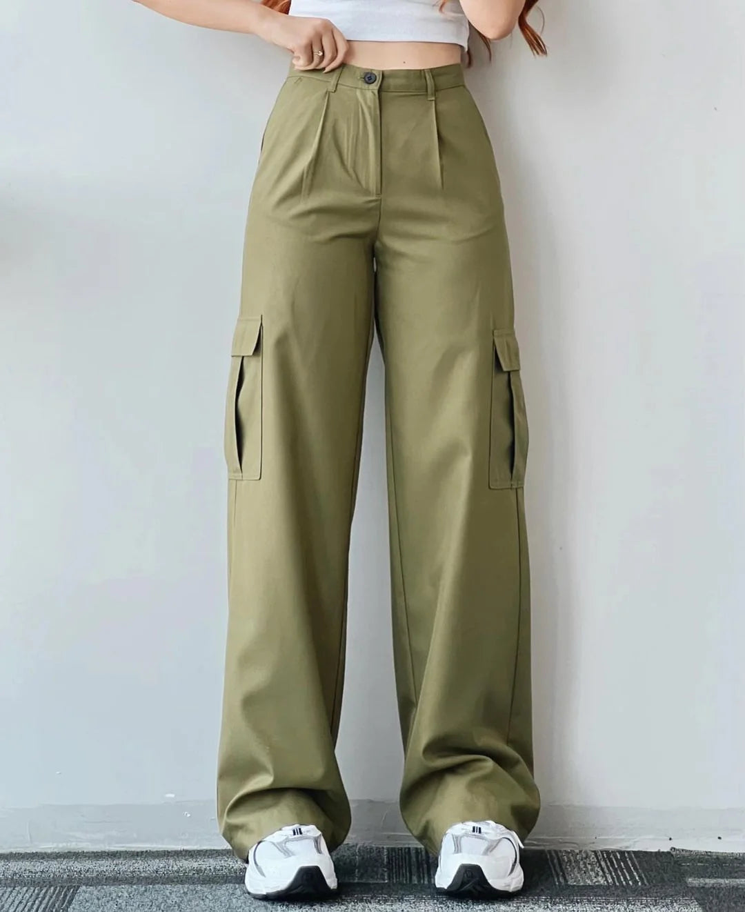 High-waisted Wide Pants With Pocket