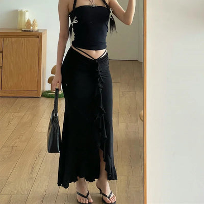 French Waist Ruffle Pleated Skirt