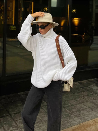 Thickened Loose High Necked Wool Large Casual Pure Color Sweater