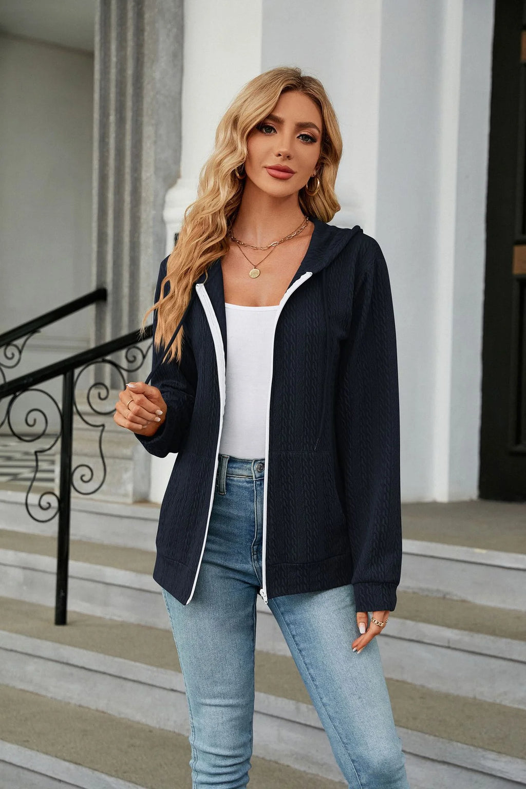 Hoodie Zipper Cardigan Pocket Hoodie Woman