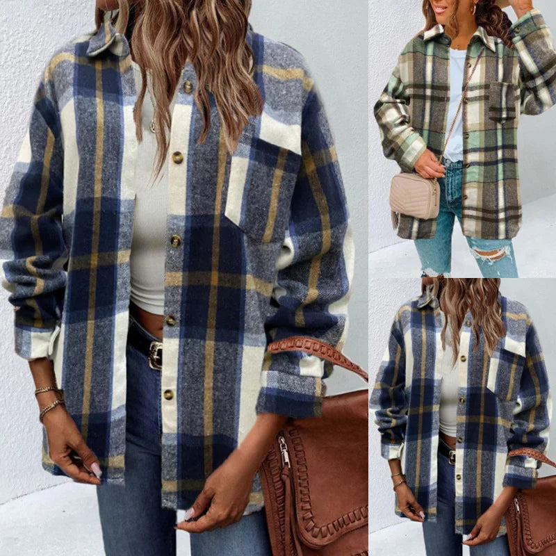 Brushed Plaid Jacket Cardigan