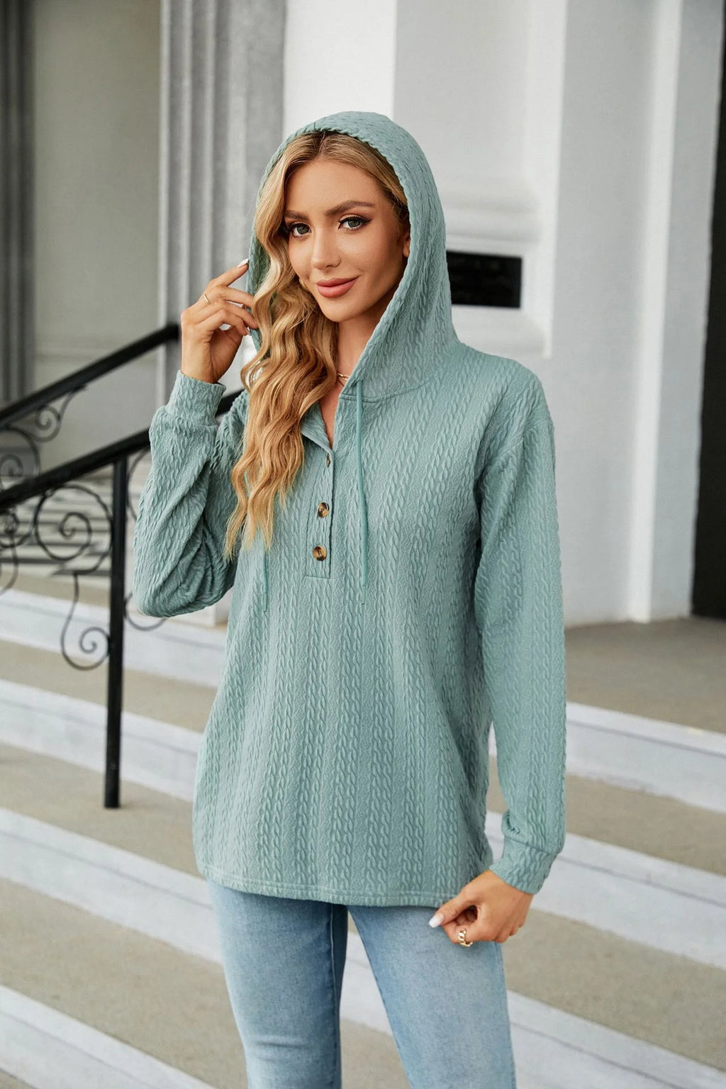 Sweater With Buttons And Hood