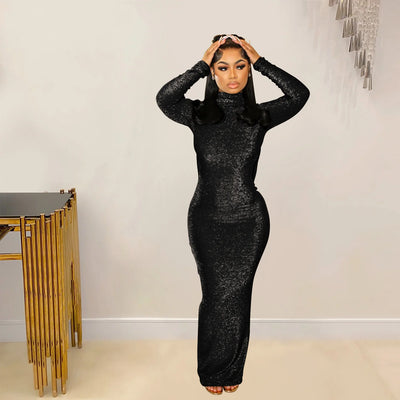 Sexy Long Sleeved Backless Long Dress