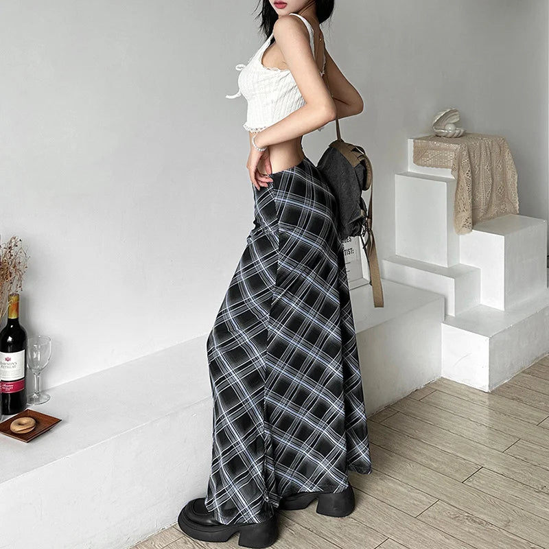 Women’s Solid Color Slim Hip Street Fashion High Waisted Checked Skirt