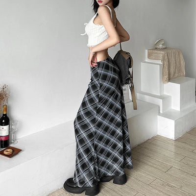 Women’s Solid Color Slim Hip Street Fashion High Waisted Checked Skirt