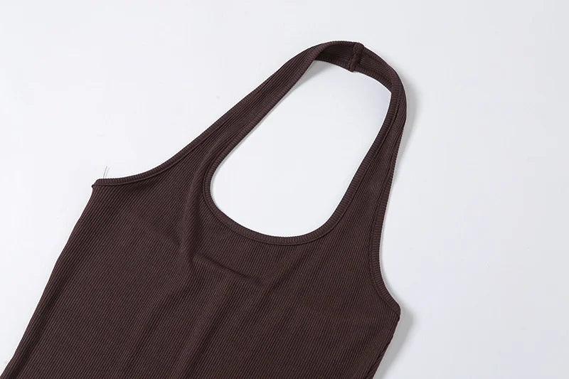 Pure Color Sexy Halter Neck Short Style Sports Jumpsuit