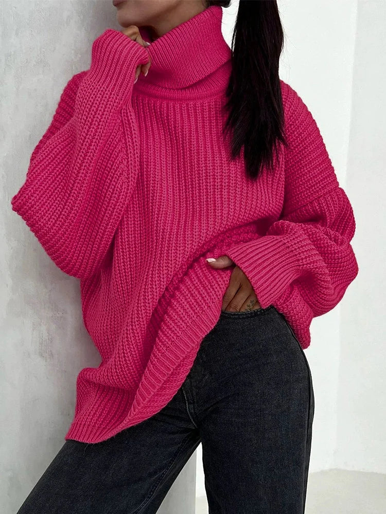 Thickened Loose High Necked Wool Large Casual Pure Color Sweater