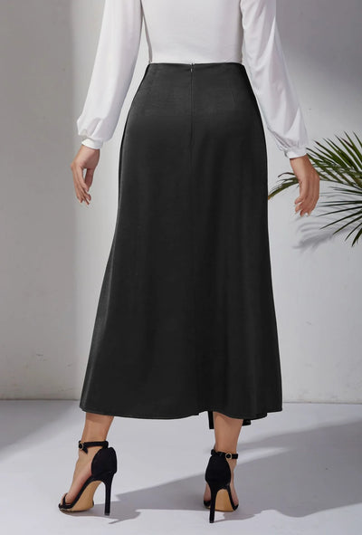 High Waisted Satin Pile Pleated Slit Long Skirt Solid Color Skirt Zipper Fishtail Hip Skirt