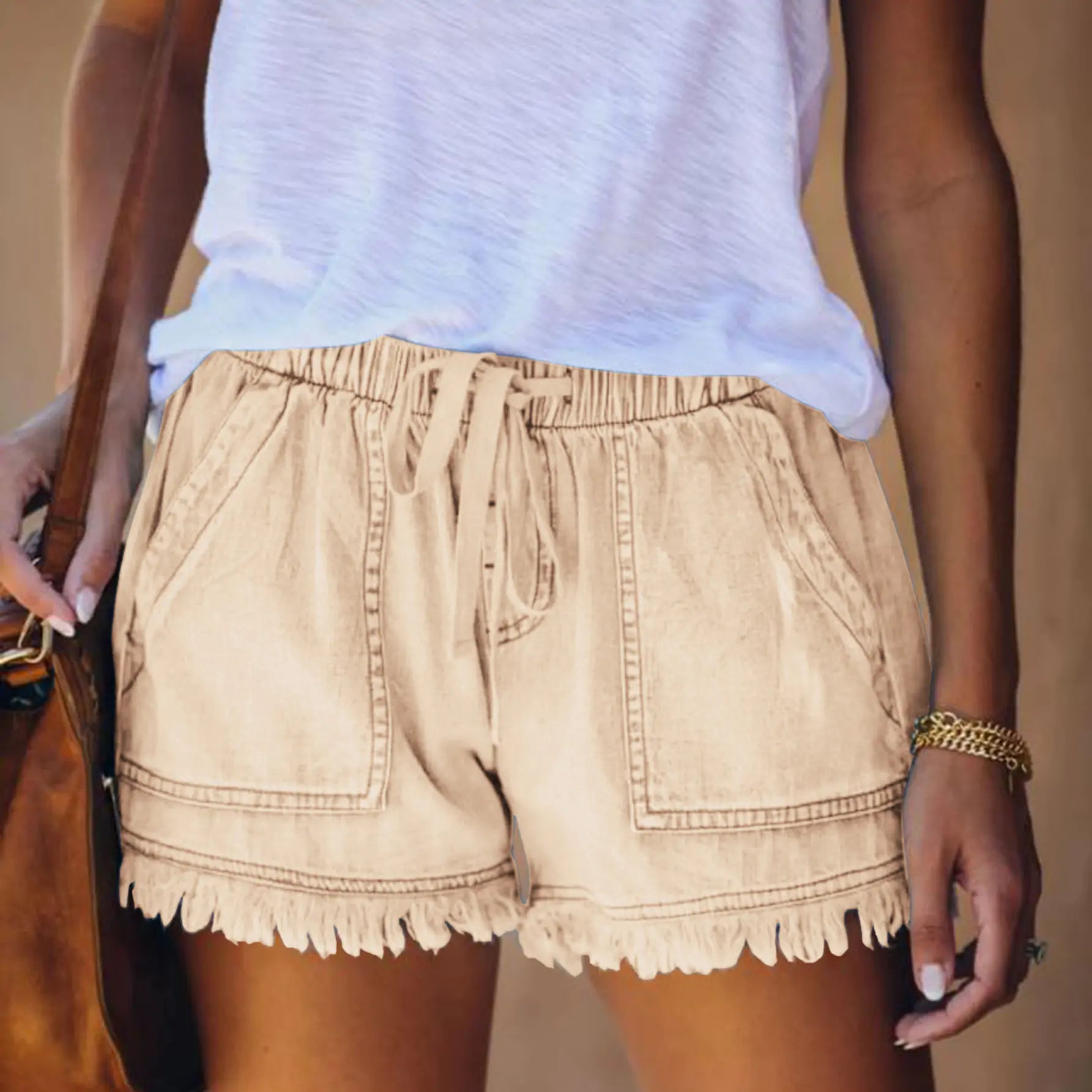 High Waist Skinny Shorts With Drawstring And Elastic Waist