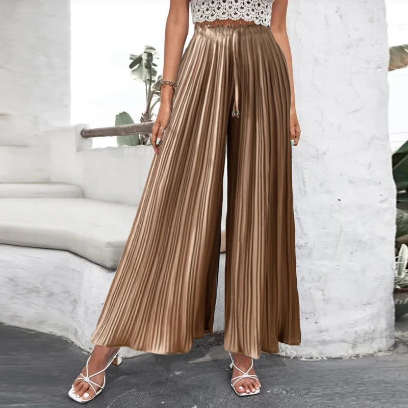 Draped Pleated Wide Leg Pants