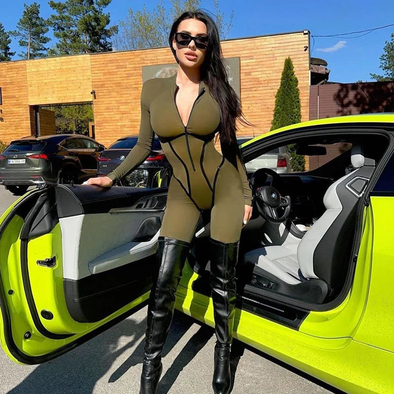 Long Sleeve Tight Jumpsuit With Design