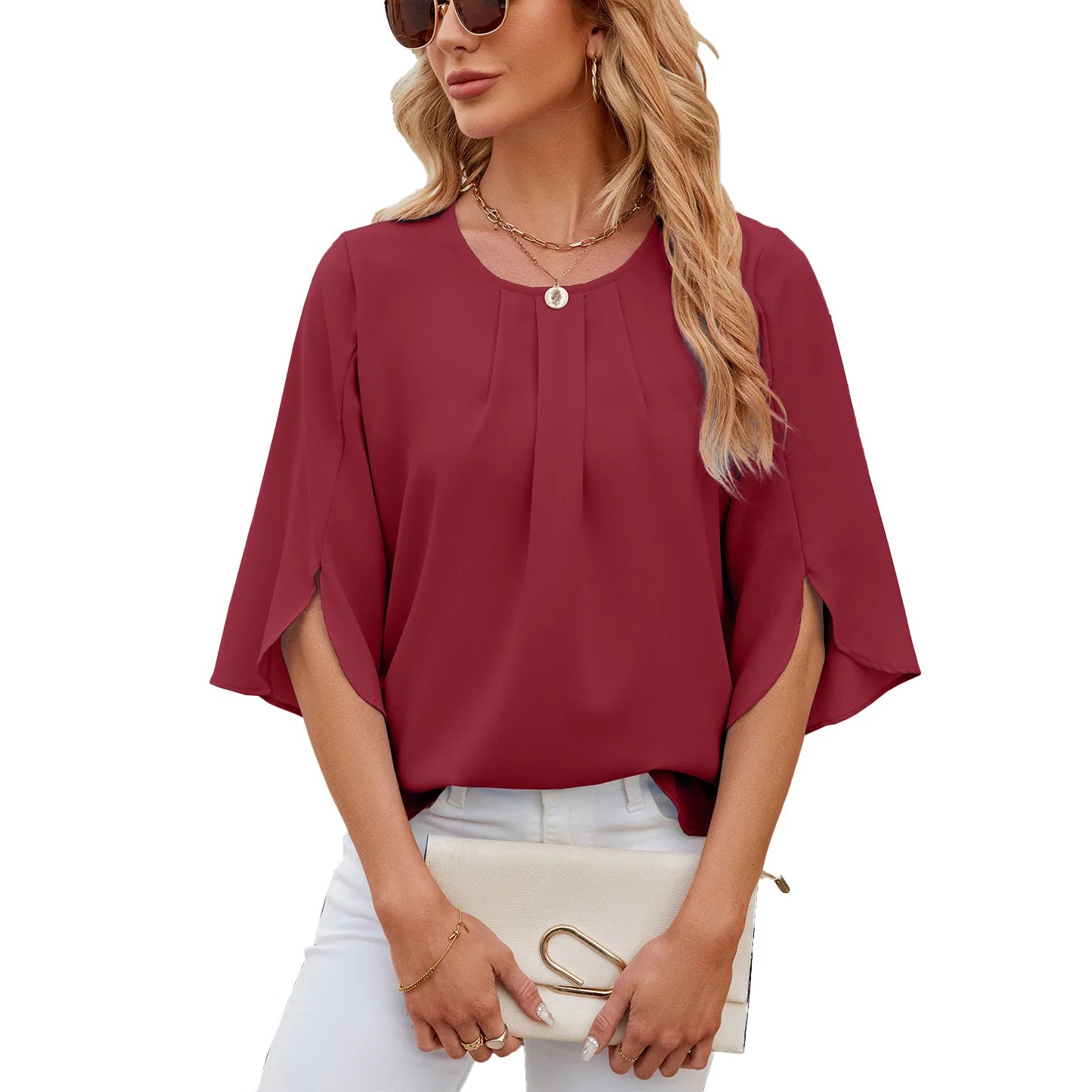 Short Sleeves Loose Chiffon Blouse