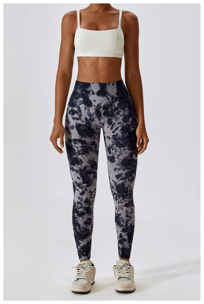Seamless High Waist Sports Pants with Tie-Dye Effect