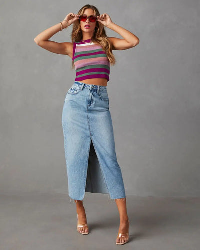 Long High Waist Denim Skirt