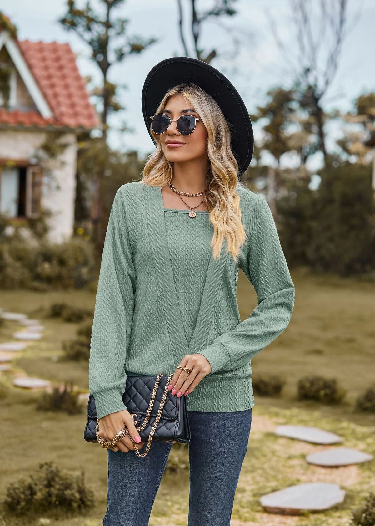 Square Neck Crossover Sweater