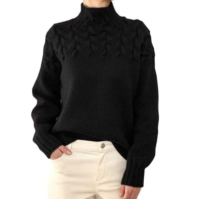 Casual Long Sleeved High Necked Solid Color Sweater