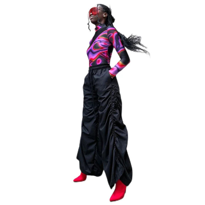 High Waist Hip Drape Loose Belt Casual Pants Woman